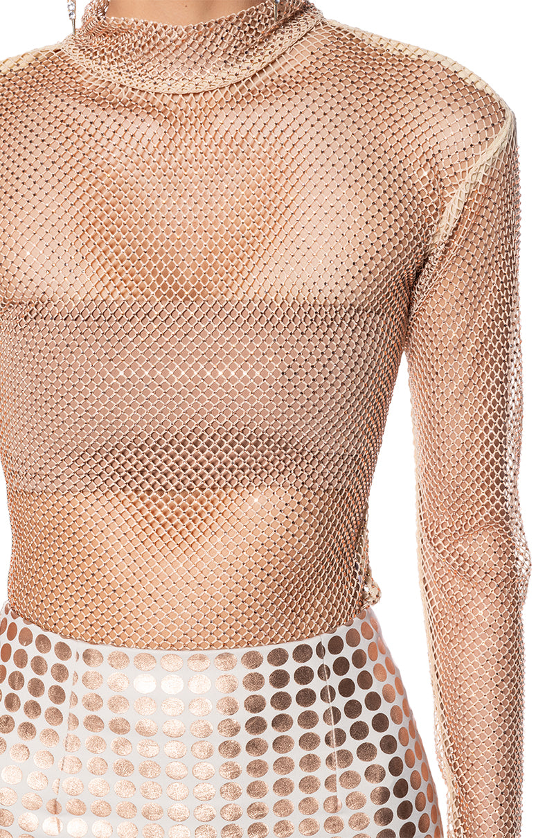 VEGA RHINESTONE MESH LONG SLEEVE TOP