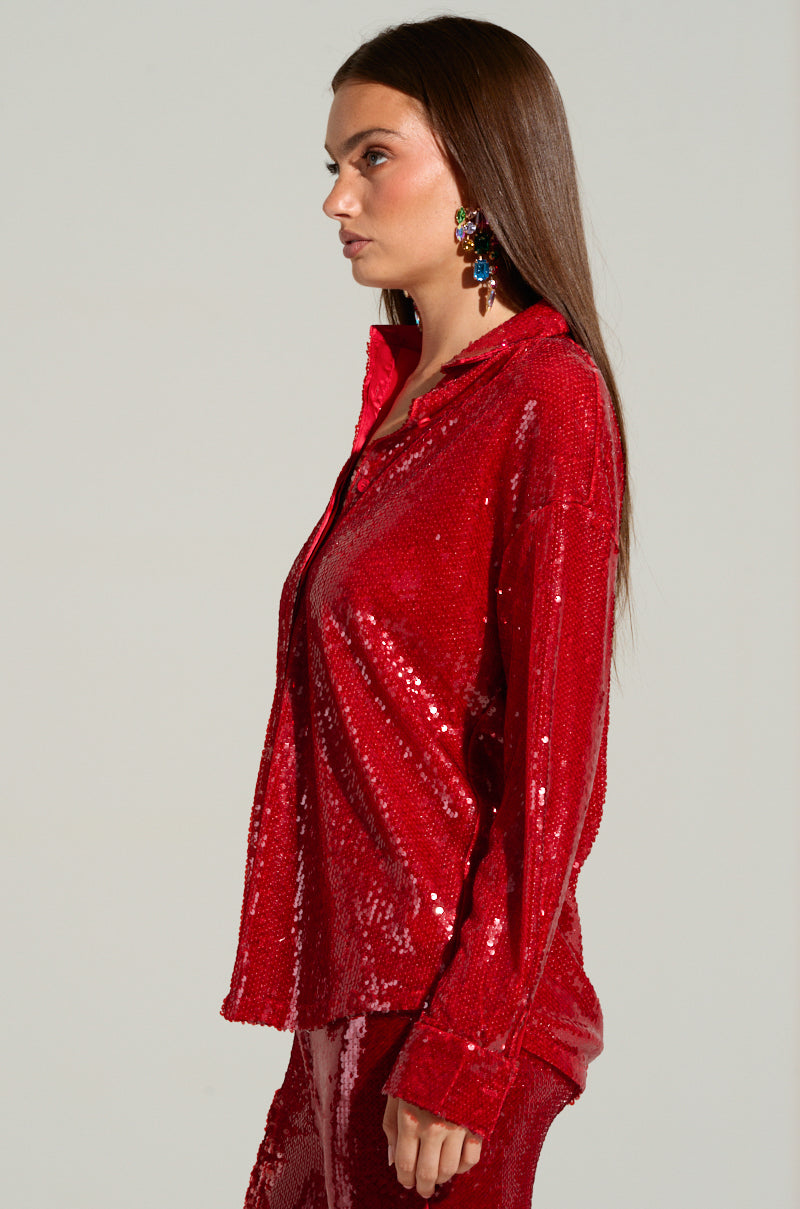 LOVER ZONE SEQUIN SHIRT IN RED