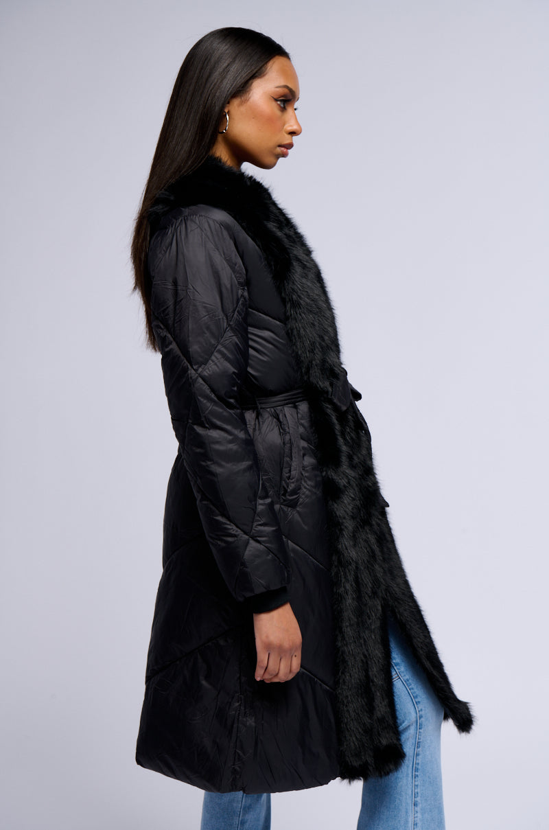 BABBS PUFFER COAT WITH FAUX FUR TRIM IN BLACK