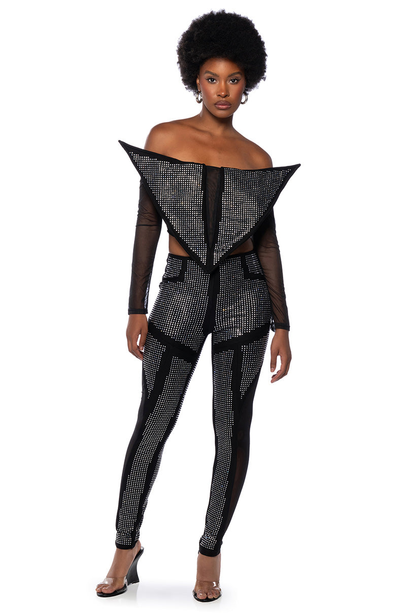 GALACTIC WORLD EMBELLISHED MESH STATEMENT TOP