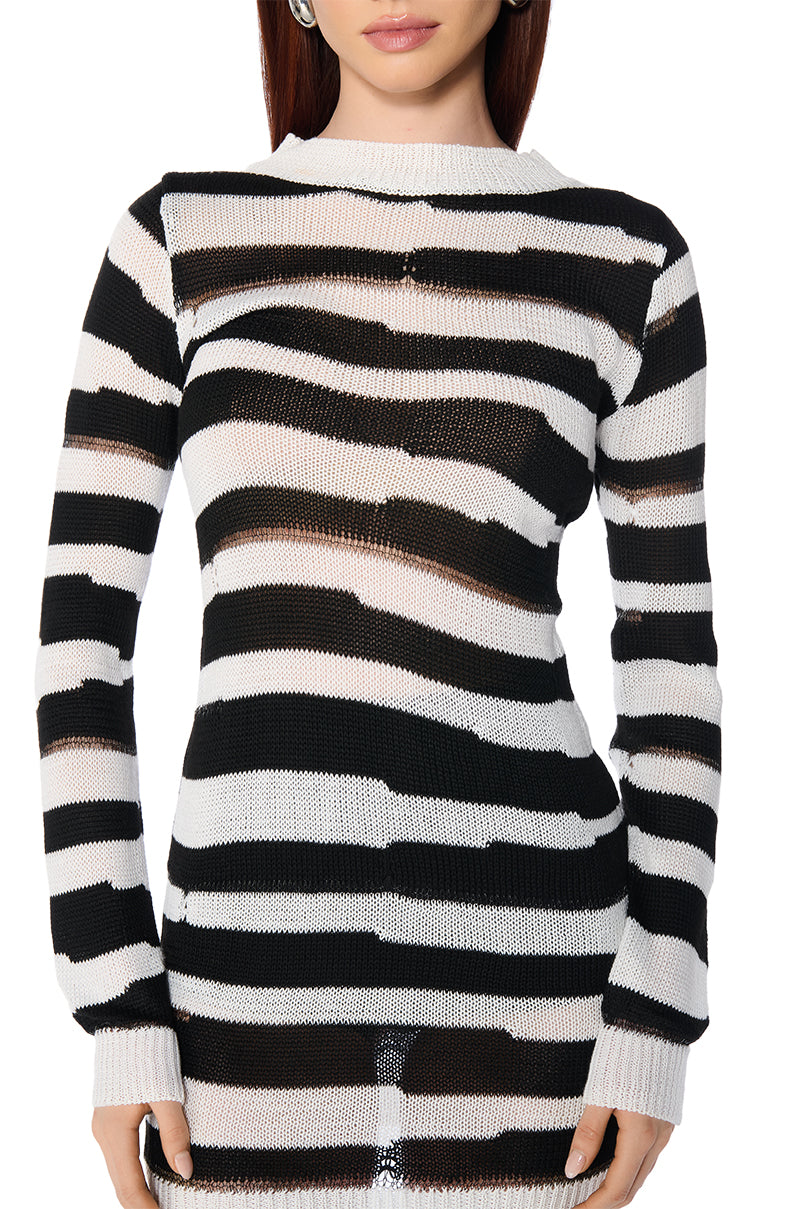 ANI STRIPED LONG SLEEVE MINI DRESS