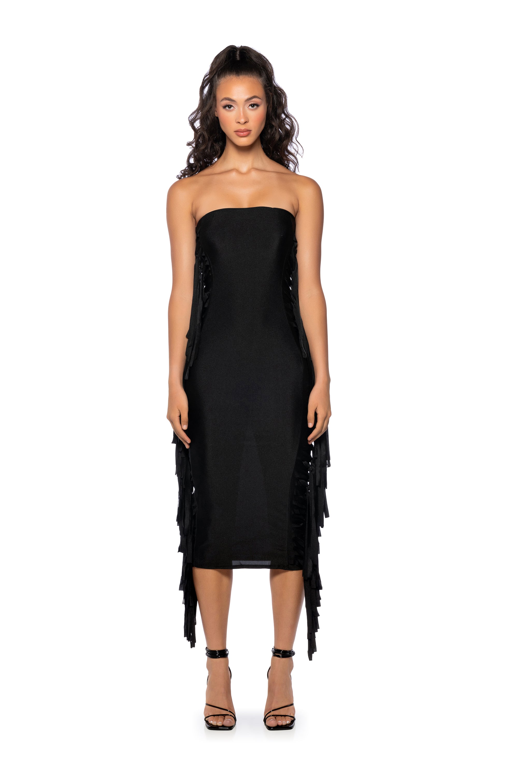 FRINGE ME OUT TUBE TOP MIDI DRESS