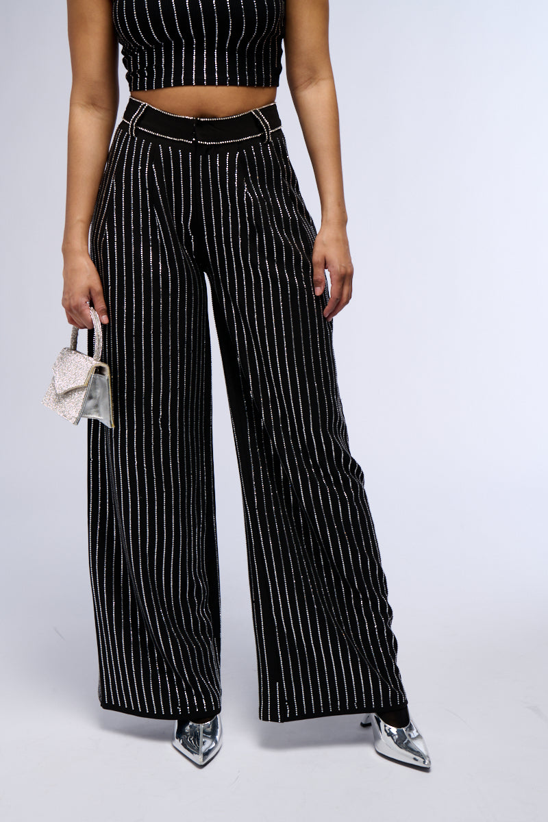 NOLLAN RHINESTONE STRIPE WIDE LEG TROUSER