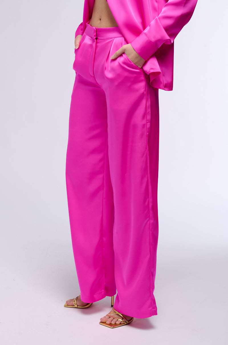 OPEN TO WHATEVER WIDE LEG SATIN TROUSER IN PINK