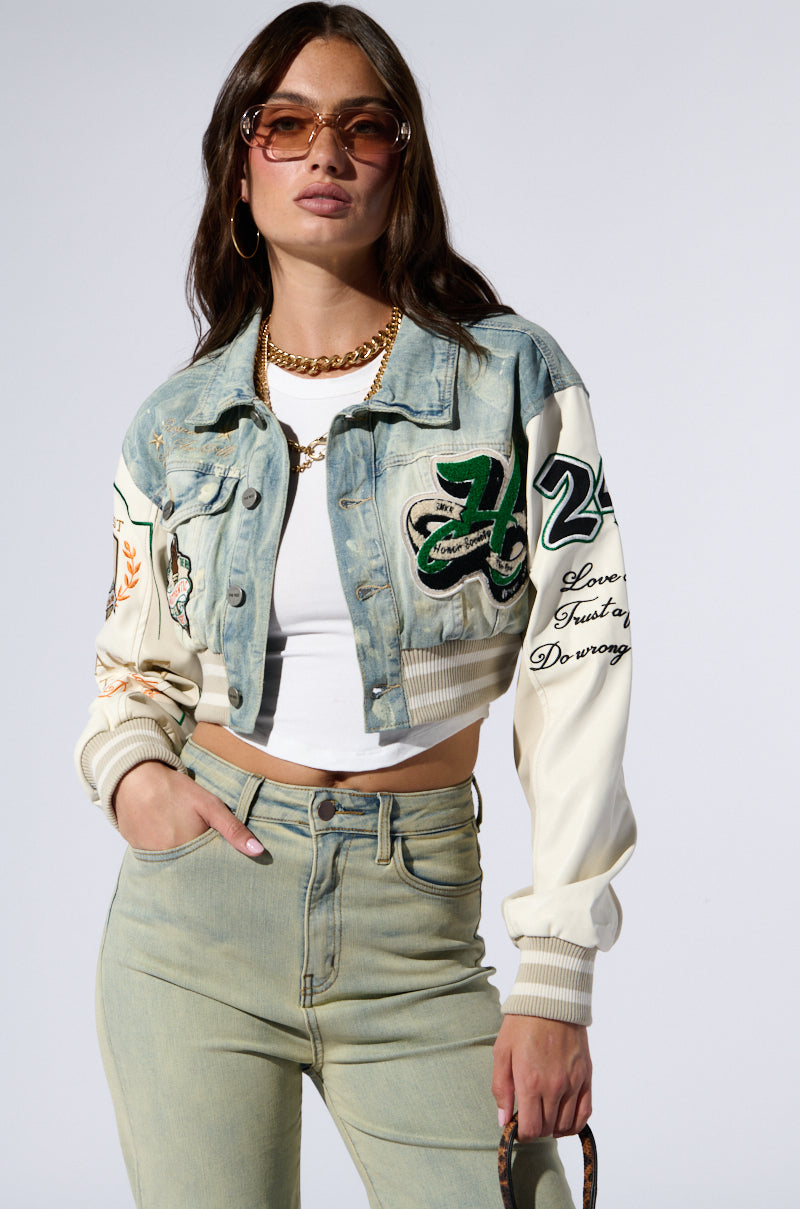 BORN TO WIN CROPPED BOMBER JACKET