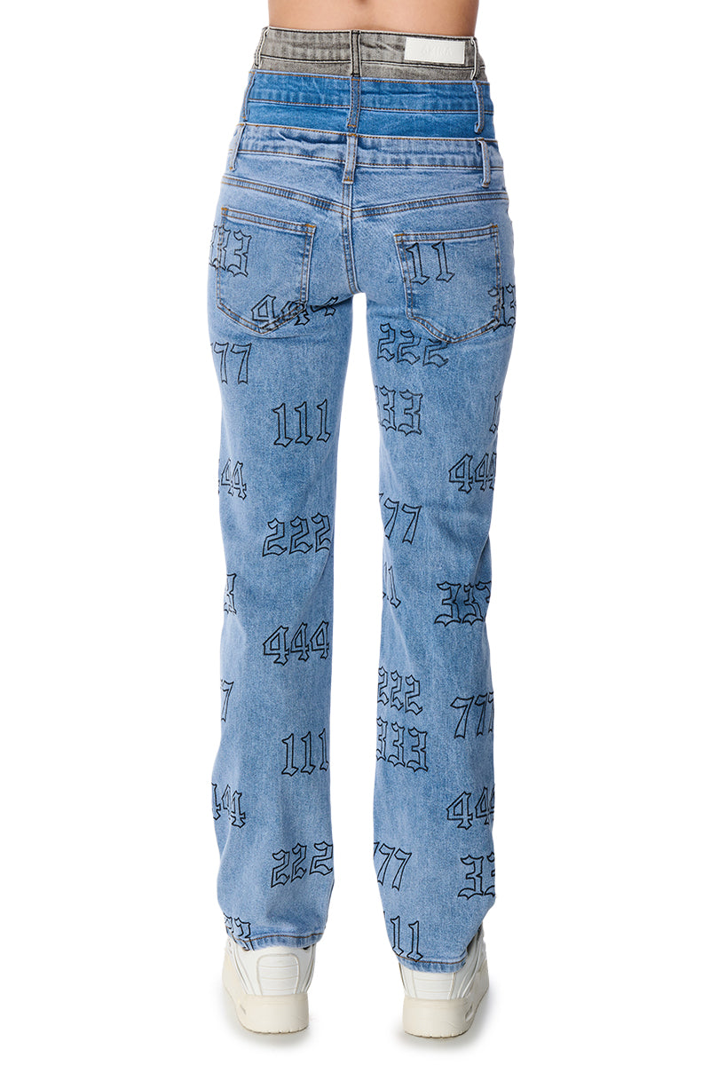 LUCKY NUMBER TRIPLE WAISTBAND STRAIGHT LEG JEANS