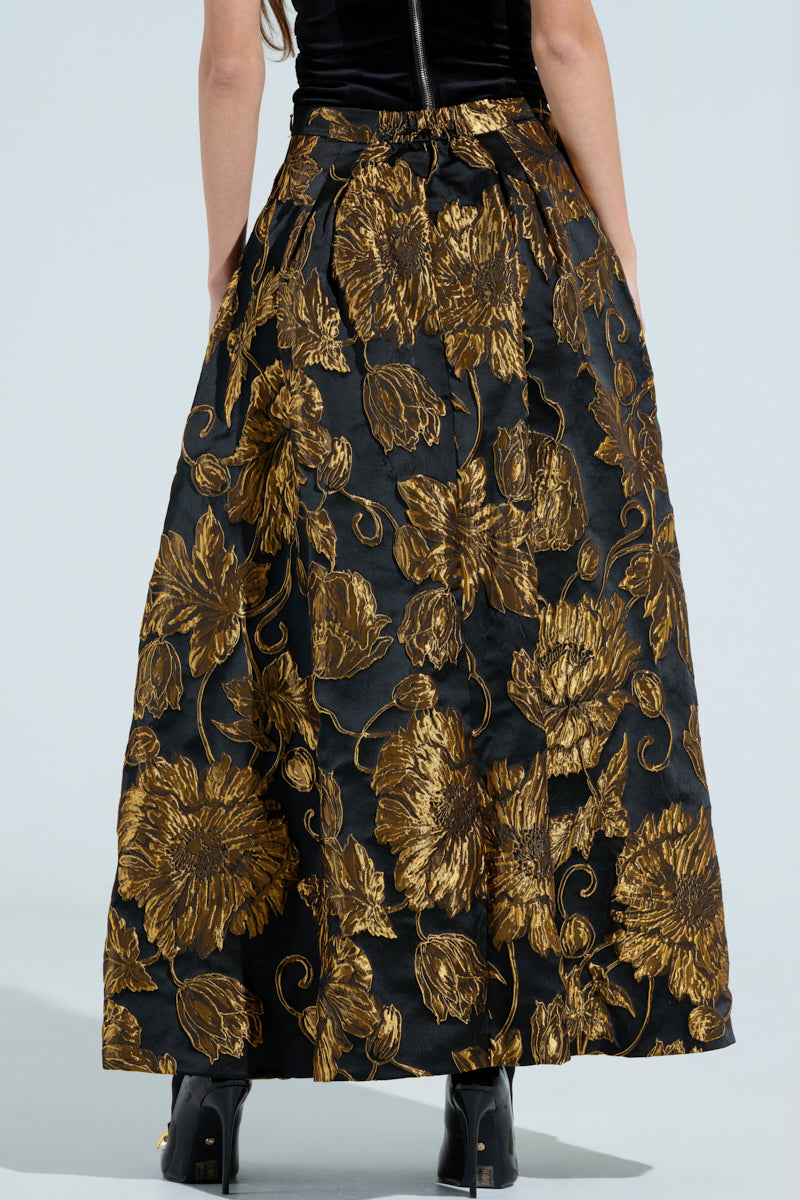 IN THE WILD FLORAL BROCADE  MAXI SKIRT