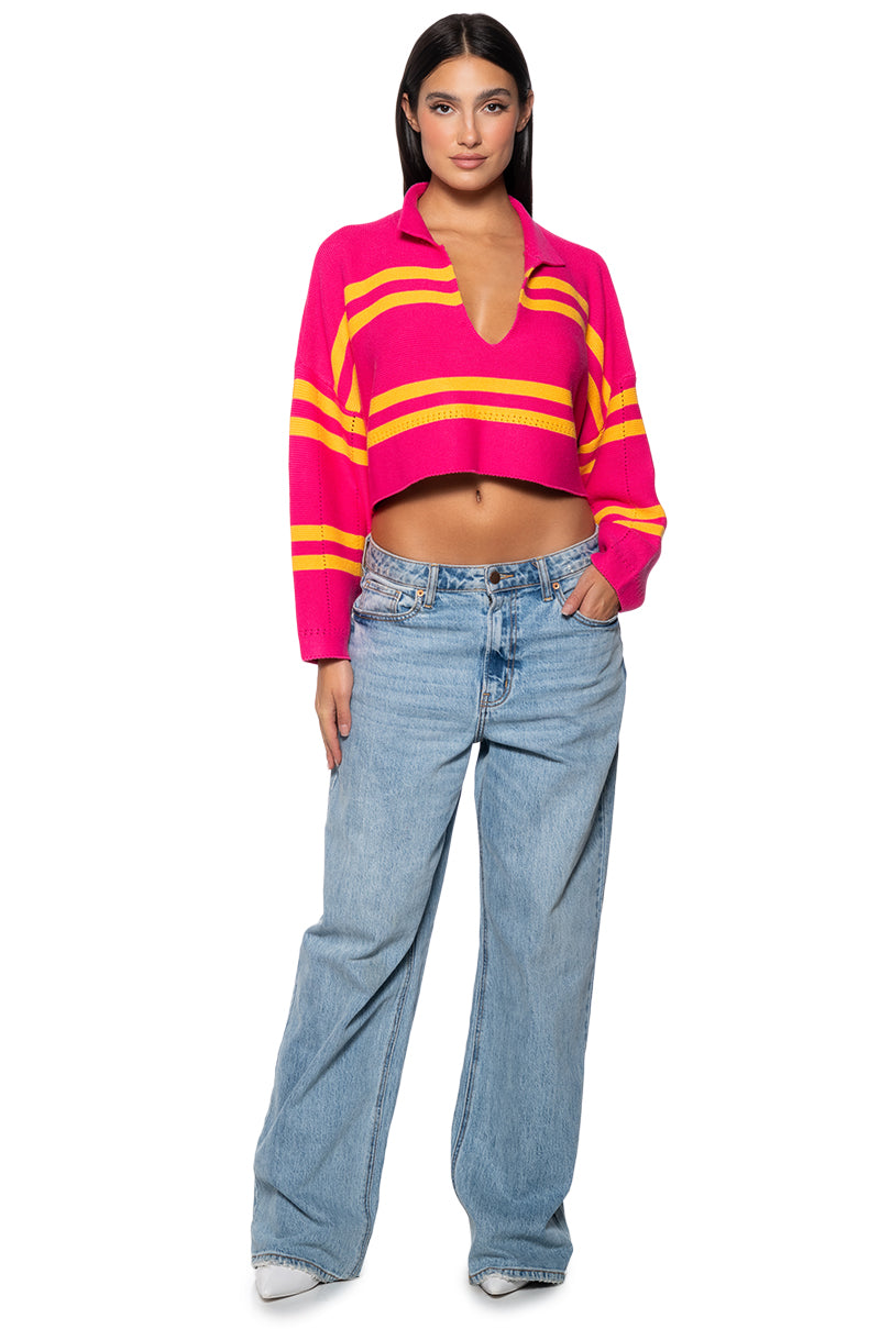 DEEP FEELINGS STRIPED DEEP V SWEATER