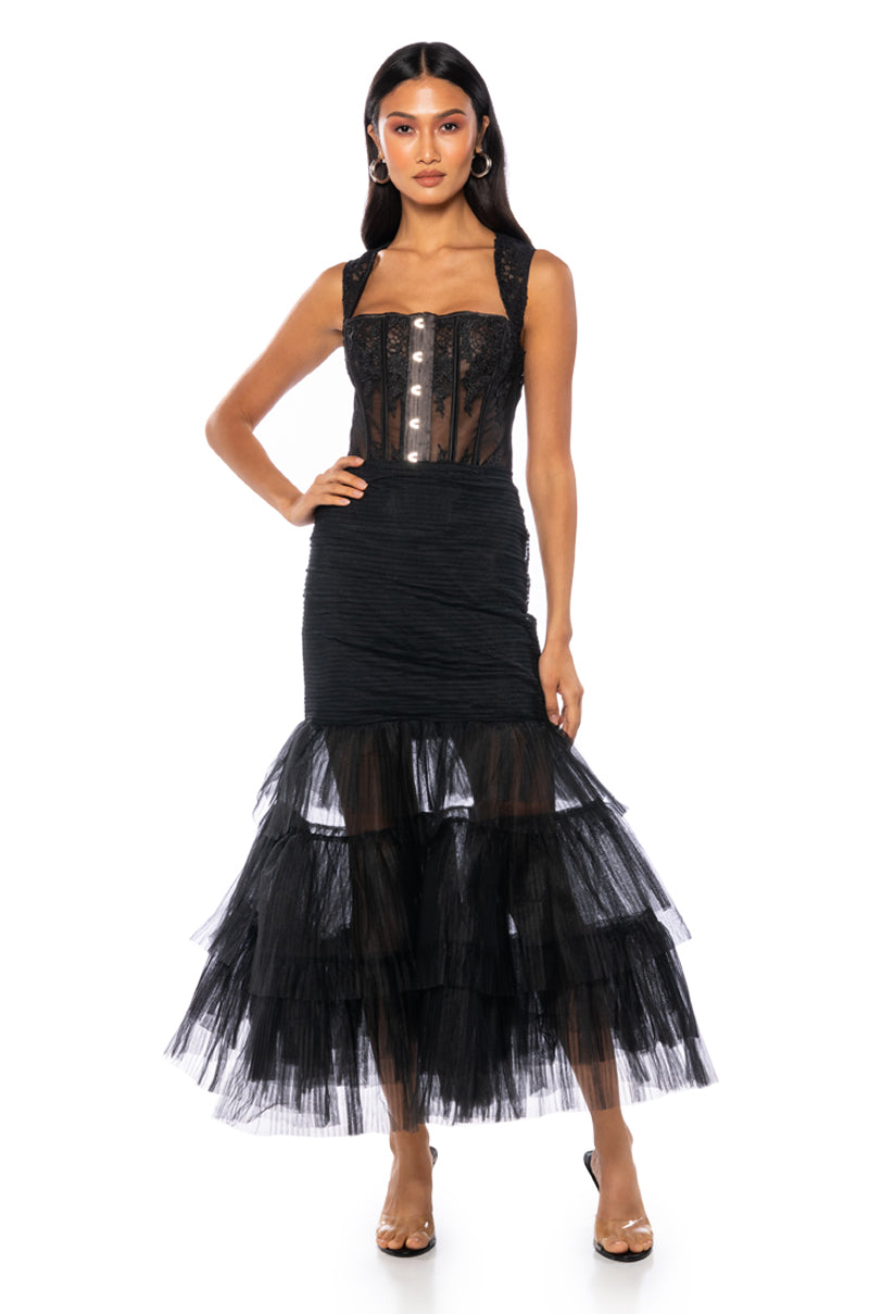 AT THE GALA FLOUNCED TULLE MAXI SKIRT