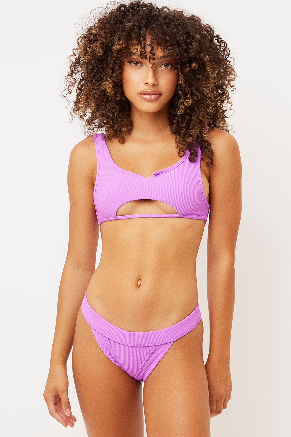 Cole Ribbed Scoop Bikini Top - Passionfruit