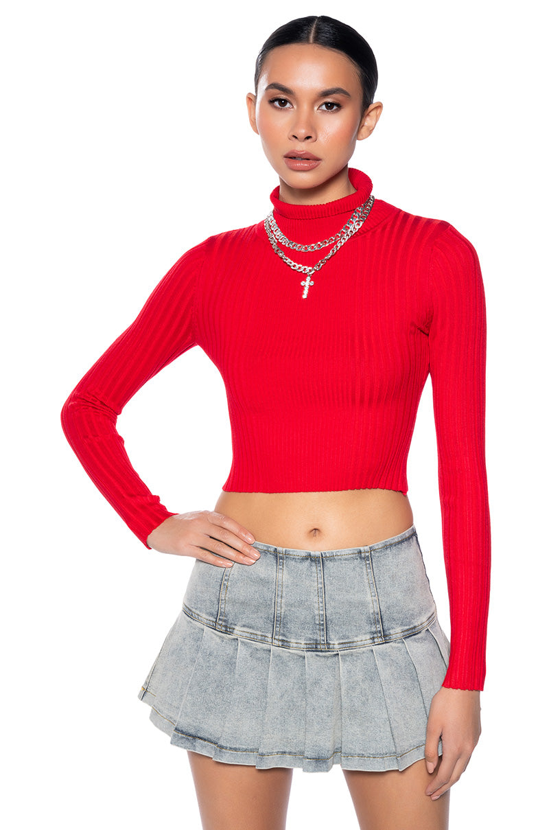 PAXTON LONG SLEEVE TURTLENECK RIB CROP SWEATER