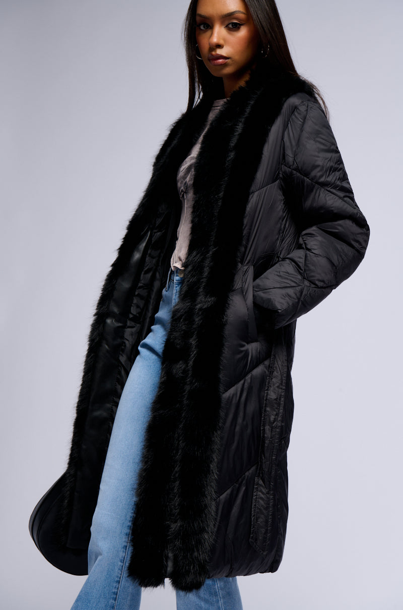 BABBS PUFFER COAT WITH FAUX FUR TRIM IN BLACK