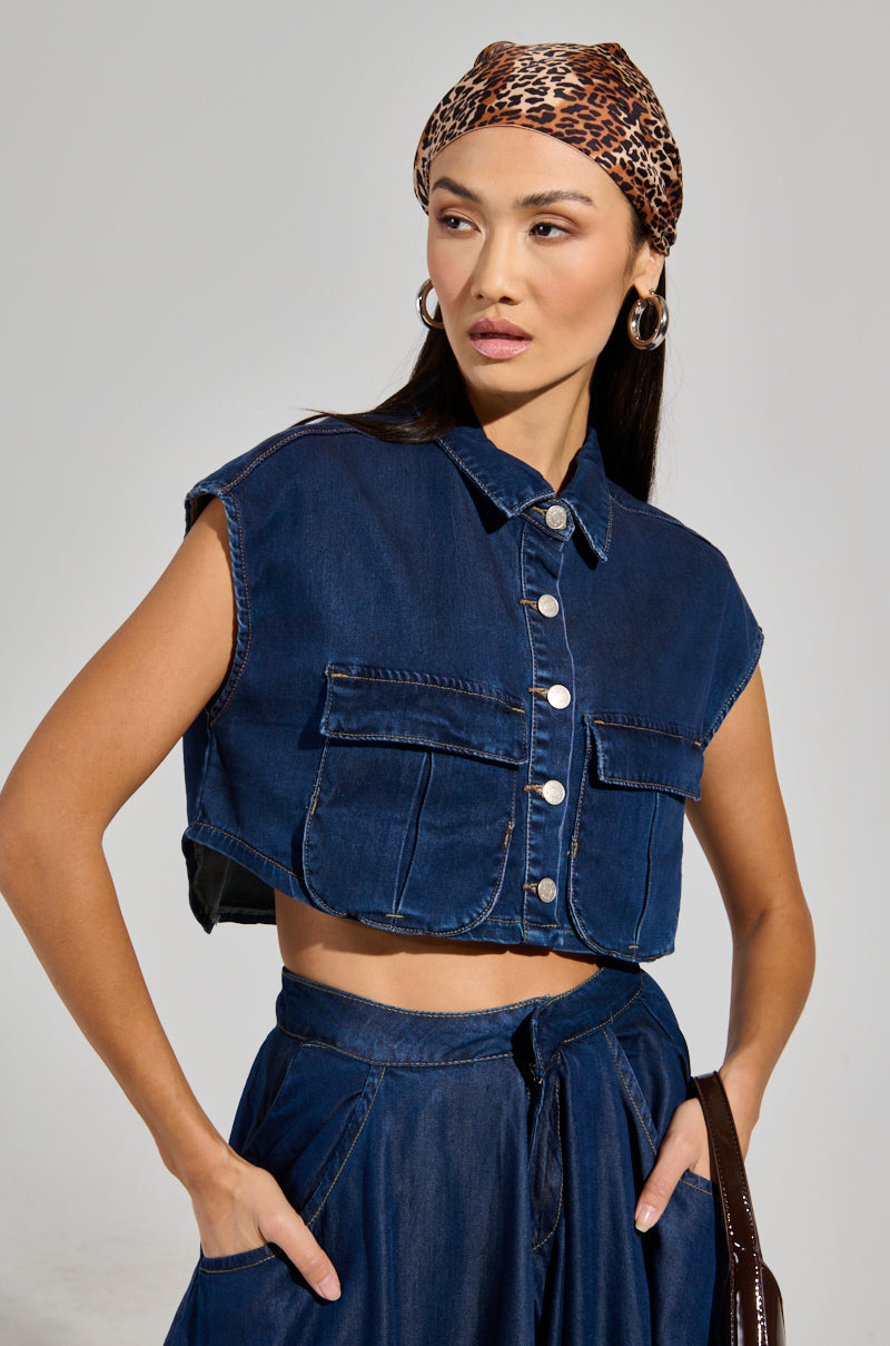 CARRIE BUTTON DOWN DENIM VEST TOP