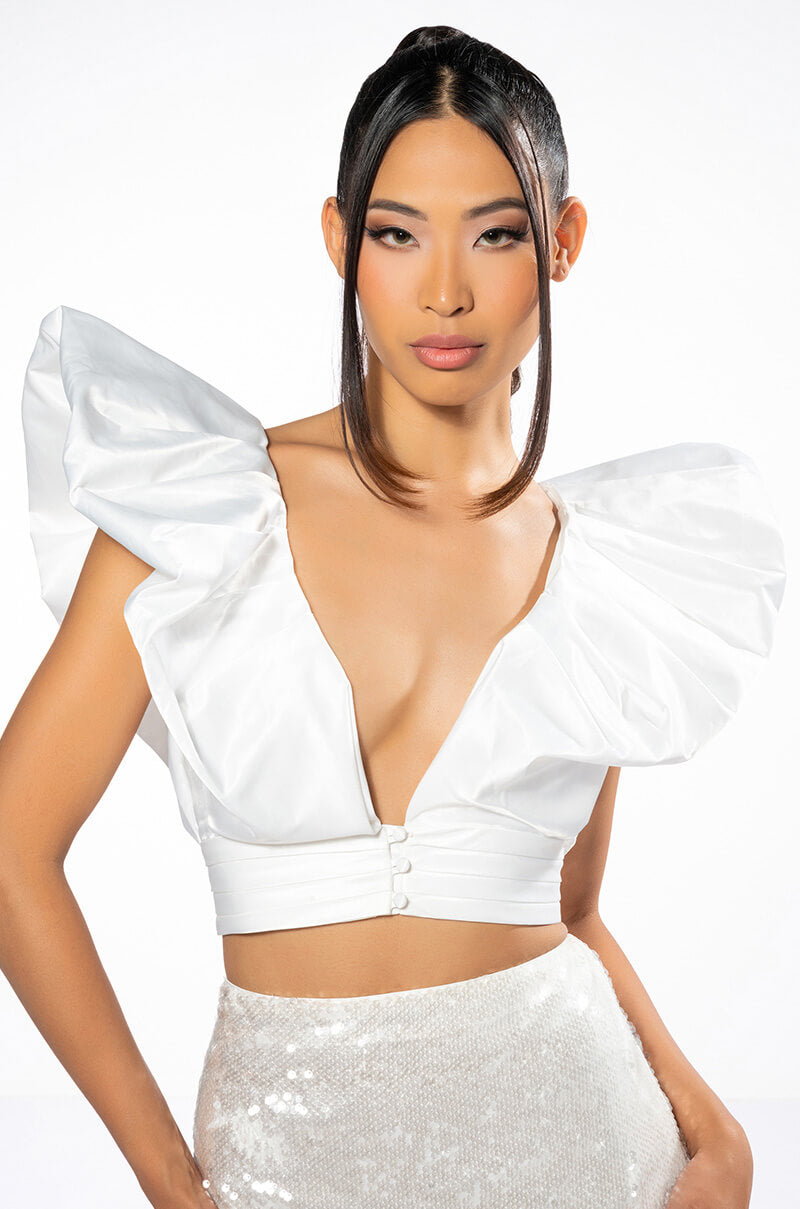 PUFF SHOULDER CROPPED BLOUSE IN WHITE