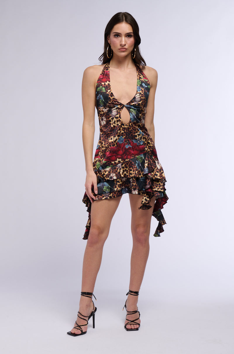 SPICY RUFFLE PRINTED MINI DRESS