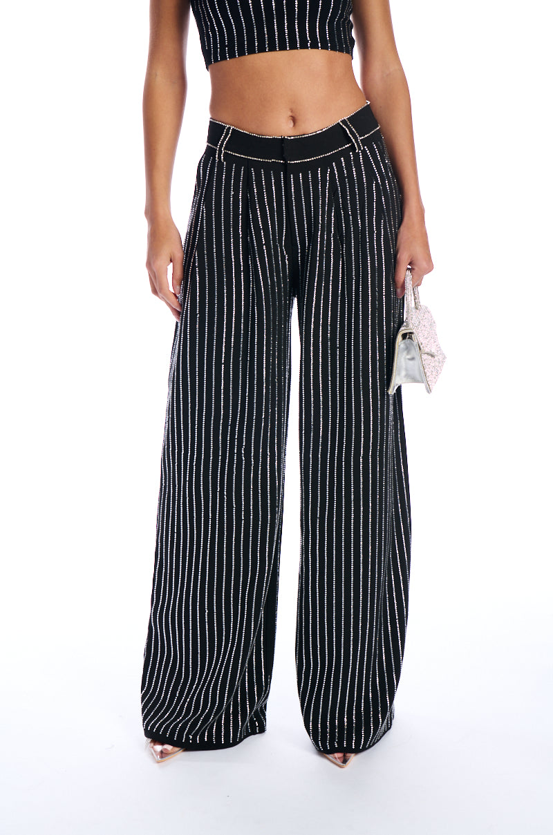 NOLLAN RHINESTONE STRIPE WIDE LEG TROUSER