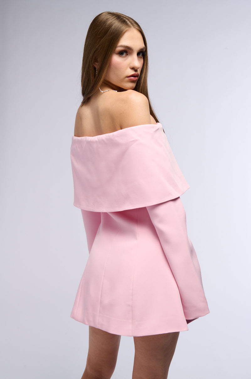 PRETTY IN PINK OFF THE SHOULDER BLAZER DRESS