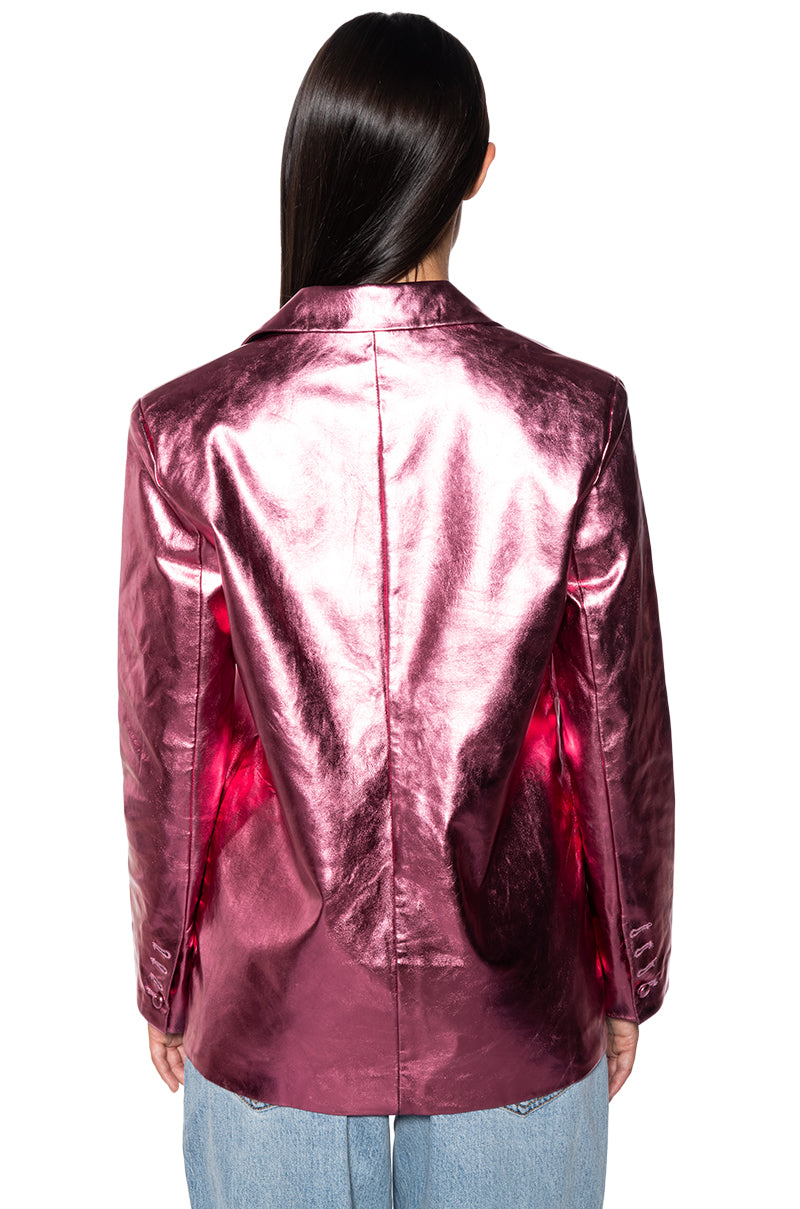 IT WAS ALL A DREAM PINK METALLIC PU BLAZER