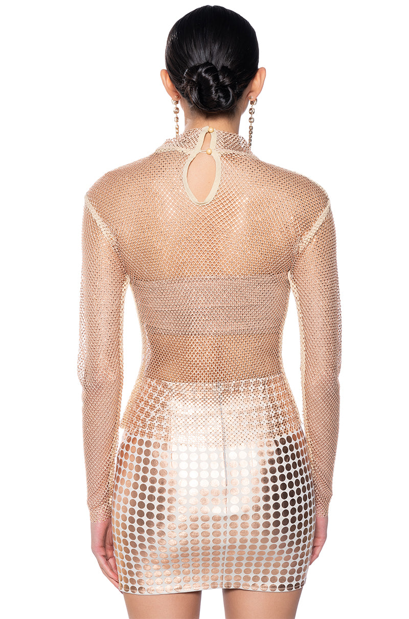 VEGA RHINESTONE MESH LONG SLEEVE TOP