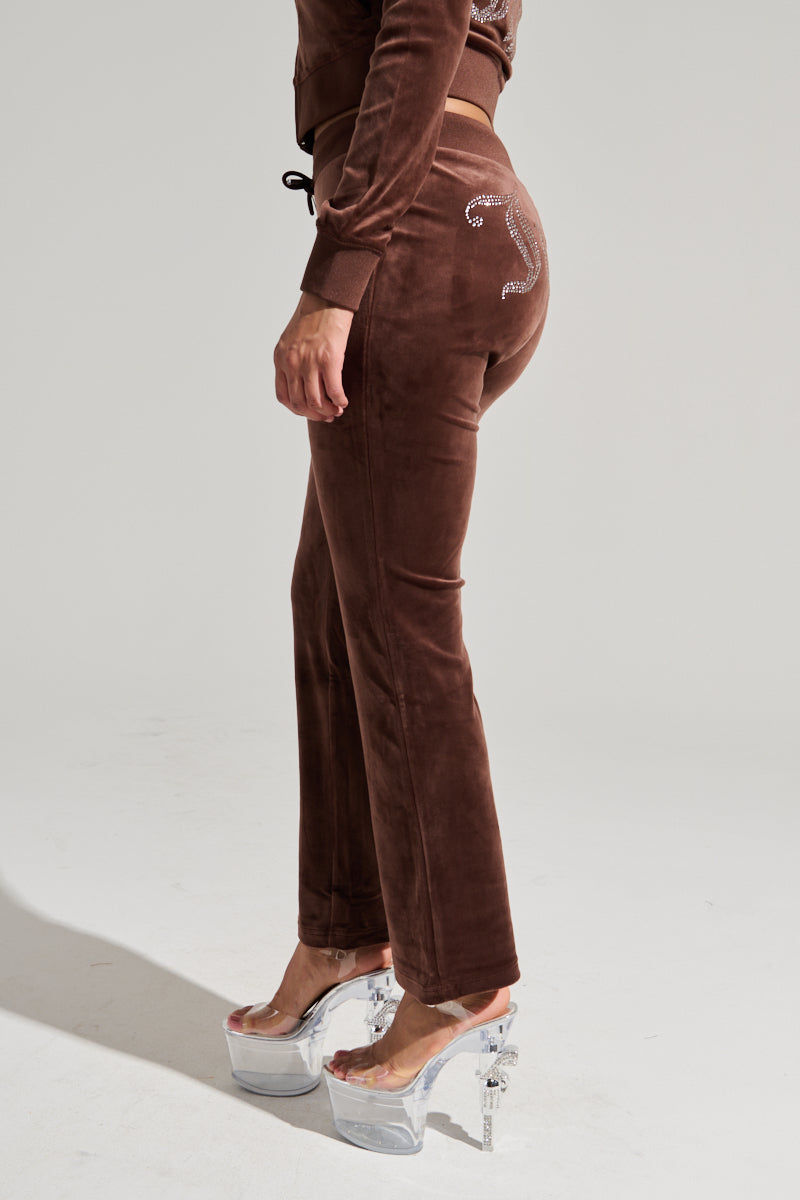 SOLID RIB WAIST VELOUR PANT