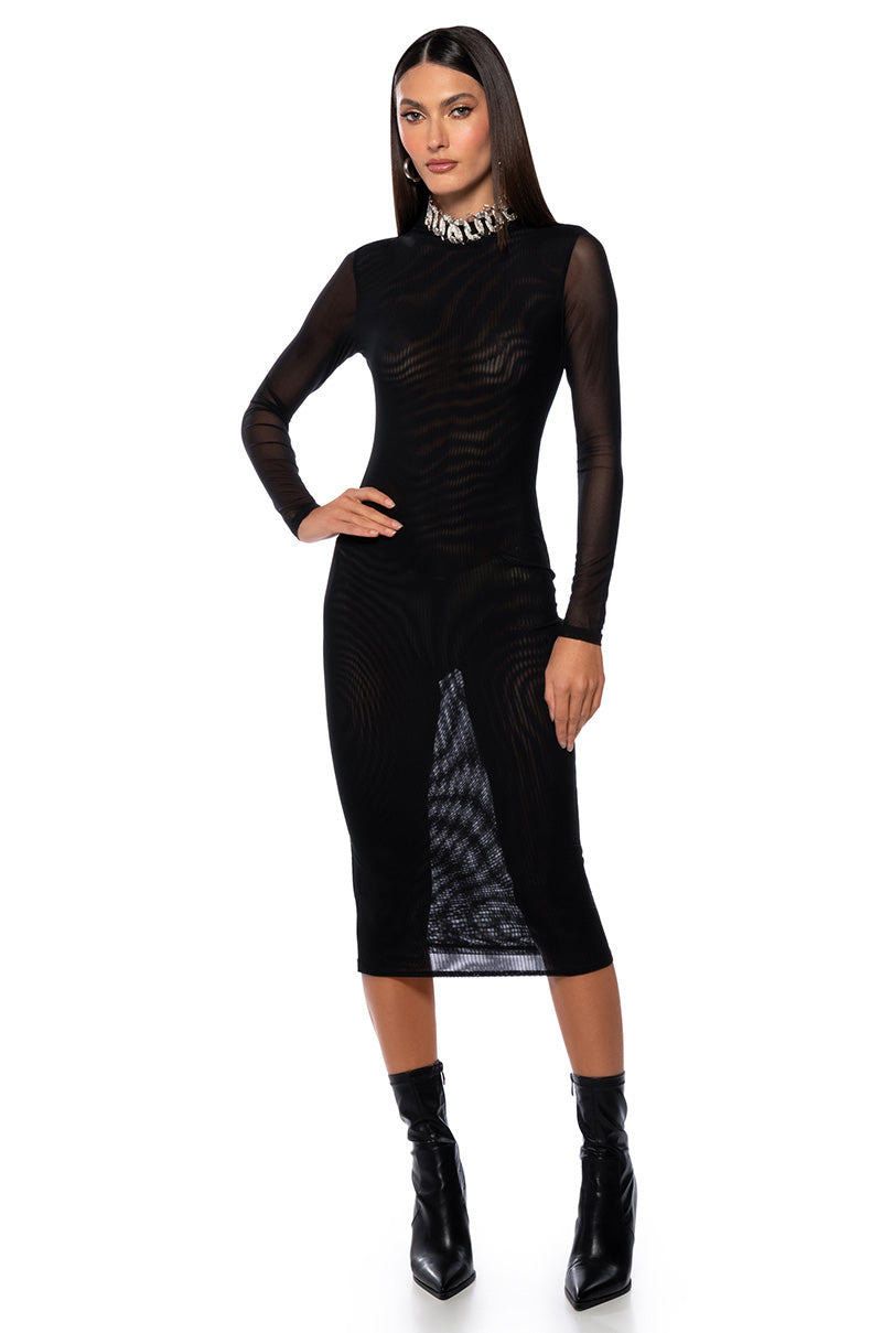 HARPER LONG SLEEVE MESH MIDI DRESS