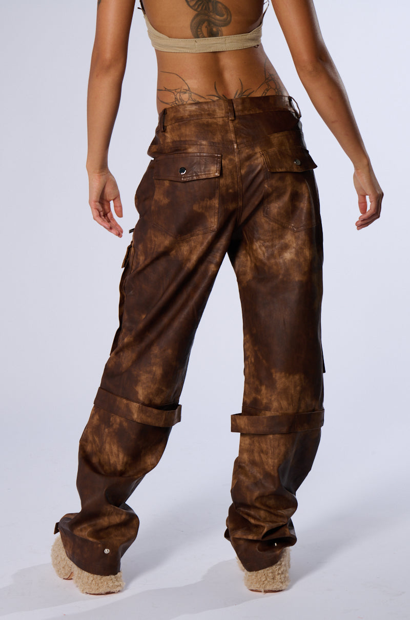 OUT LIKE A BANDIT FAUX LEATHER CARGO PANT IN BROWN