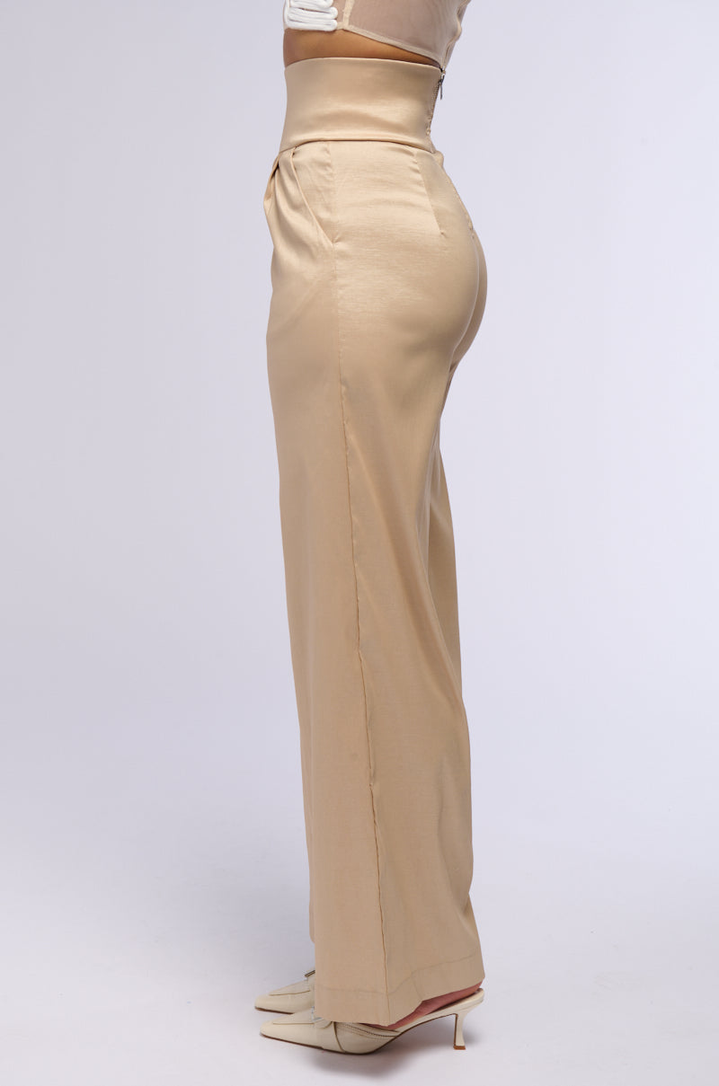 BIG BOOTY HIGH WAIST WIDE LEG TROUSER IN TAUPE