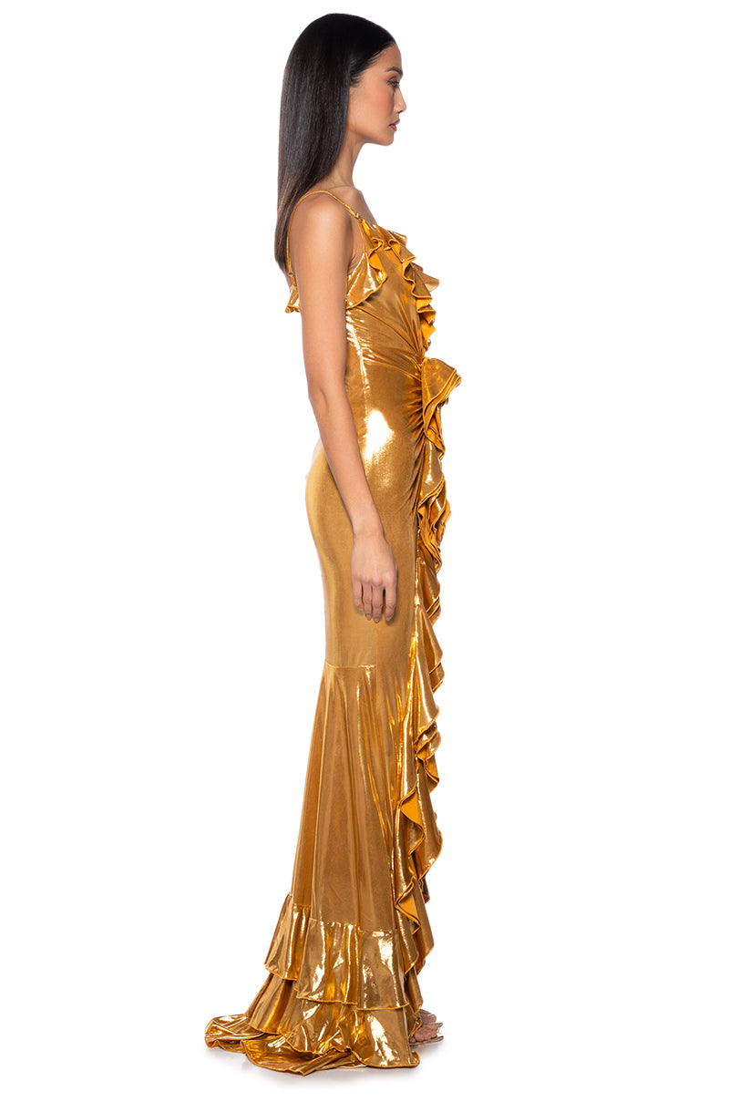 BELLE OF THE BALL METALLIC MAXI DRESS