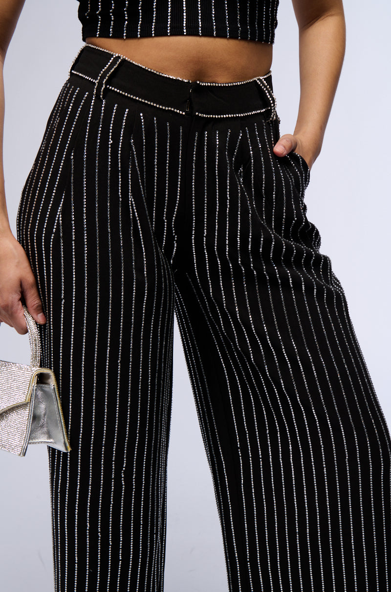 NOLLAN RHINESTONE STRIPE WIDE LEG TROUSER