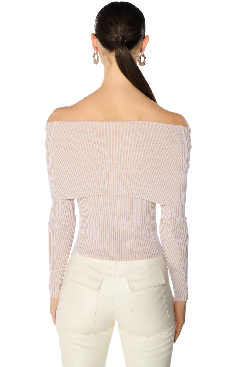 MELODY LONG SLEEVE OFF THE SHOULDER SWEATER IN BEIGE