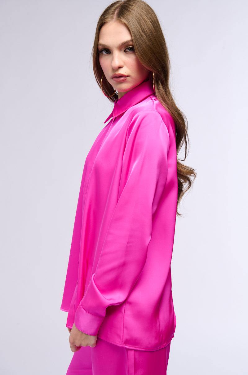 OPEN TO WHATEVER LONG SLEEVE SATIN BUTTON DOWN IN PINK