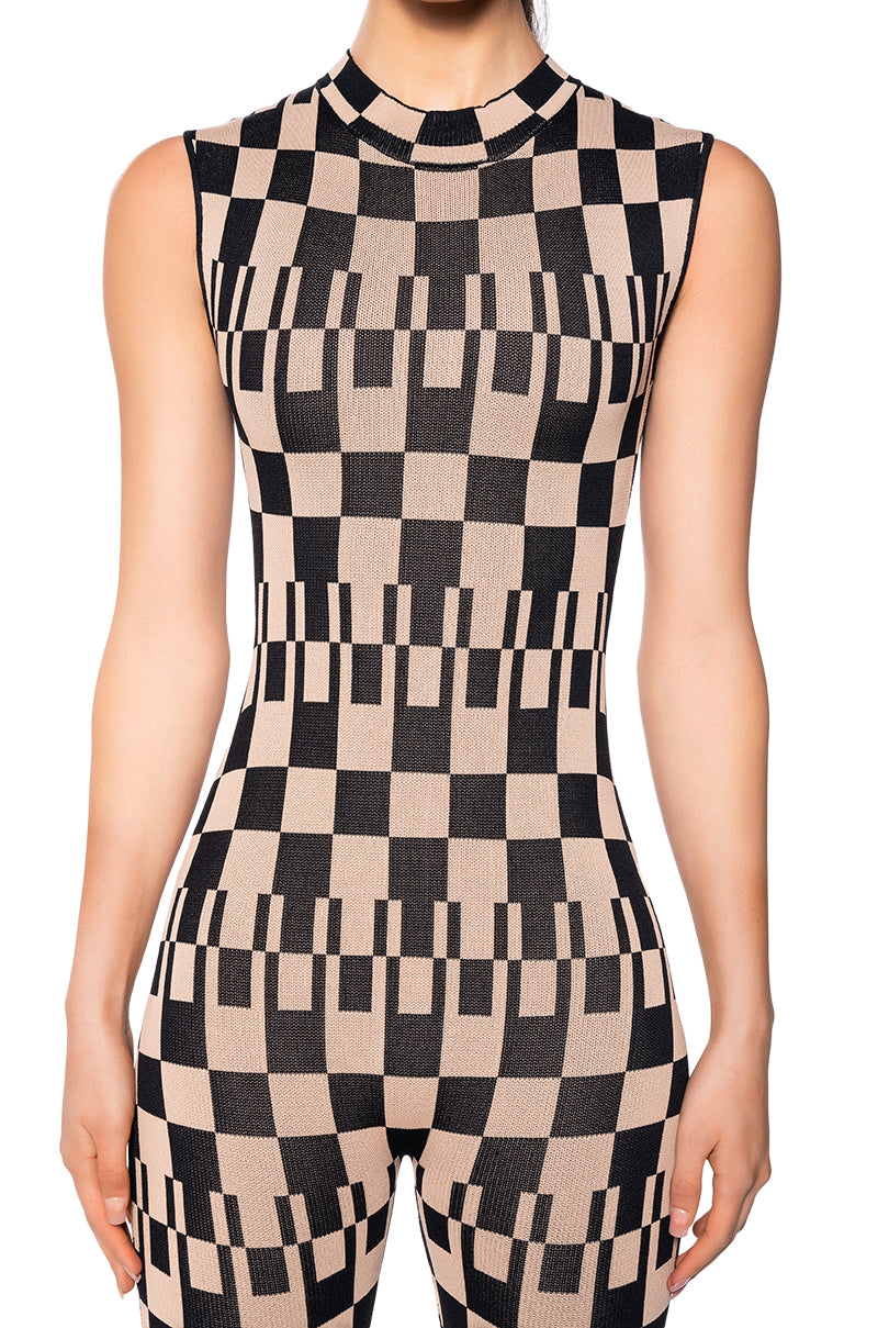 DAHLIA KNIT CHECKERED PLAYSUIT