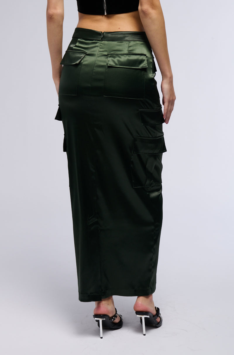 ALL IN SATIN CARGO POCKET MAXI SKIRT