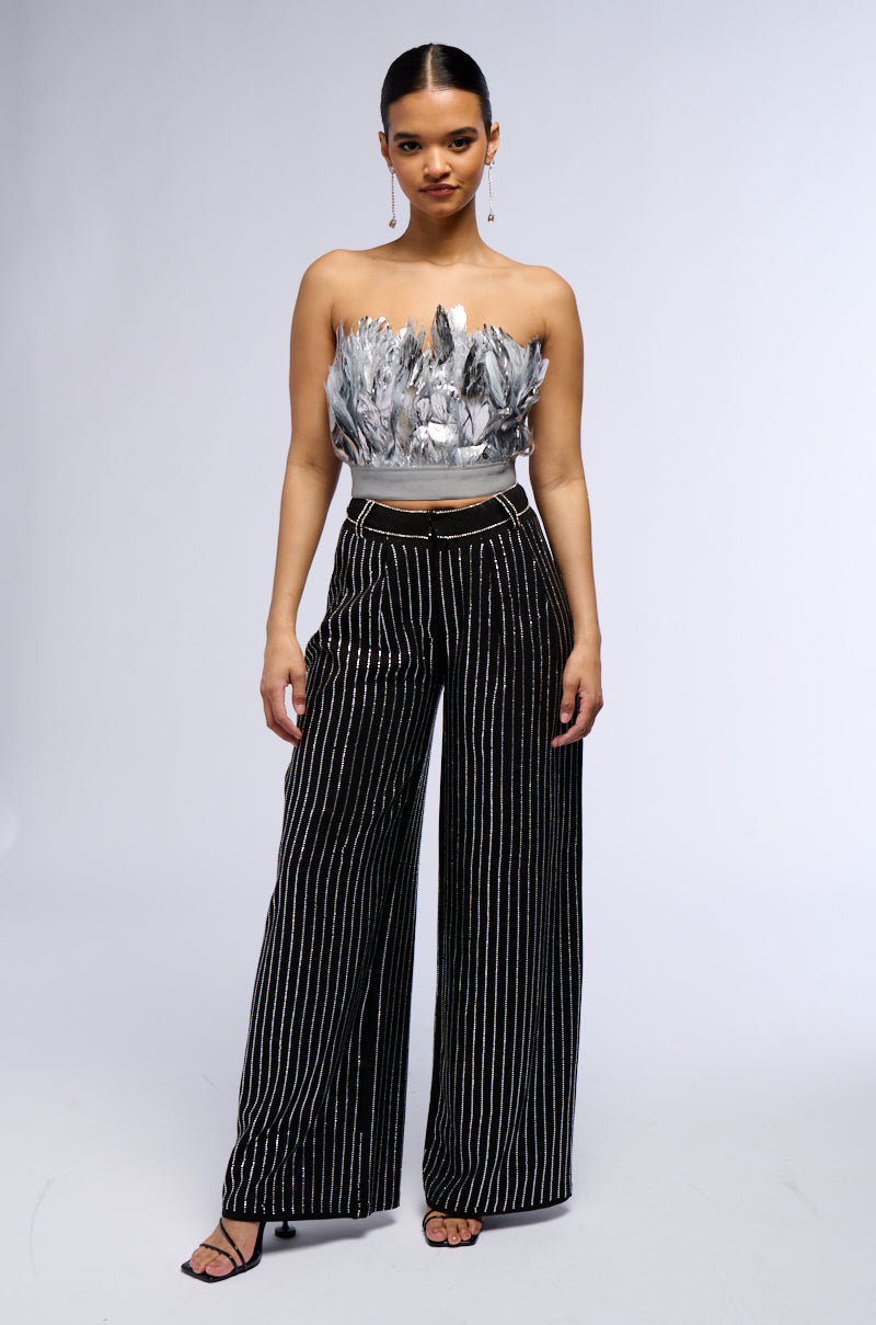 NOLLAN RHINESTONE STRIPE WIDE LEG TROUSER