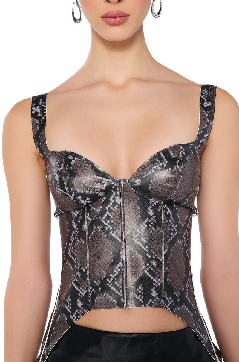 FREYA FAUX LEATHER ANIMAL PRINT CORSET TOP