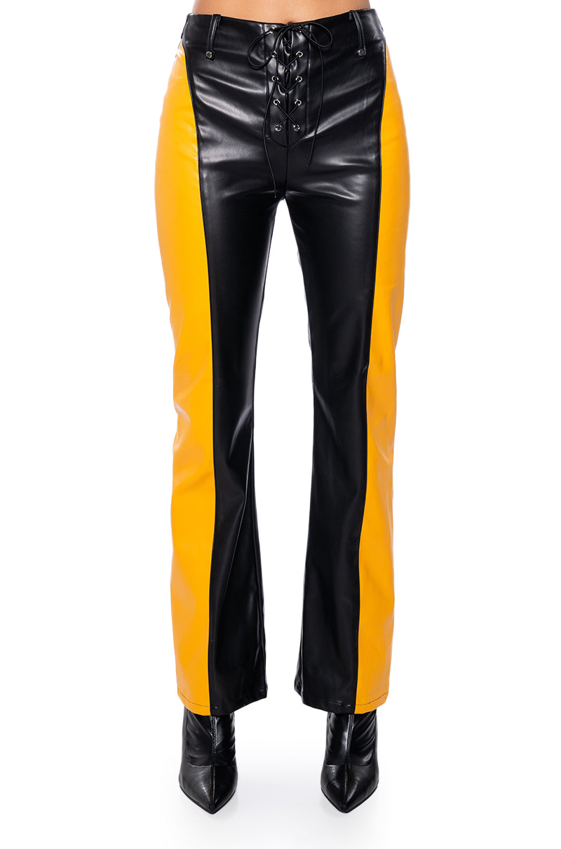 FEMME RACING FAUX LEATHER TIE UP PANT