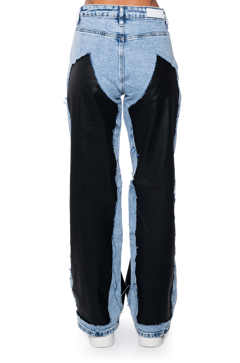 DREAM ON COATED DENIM MID RISE STRAIGHT LEG JEANS