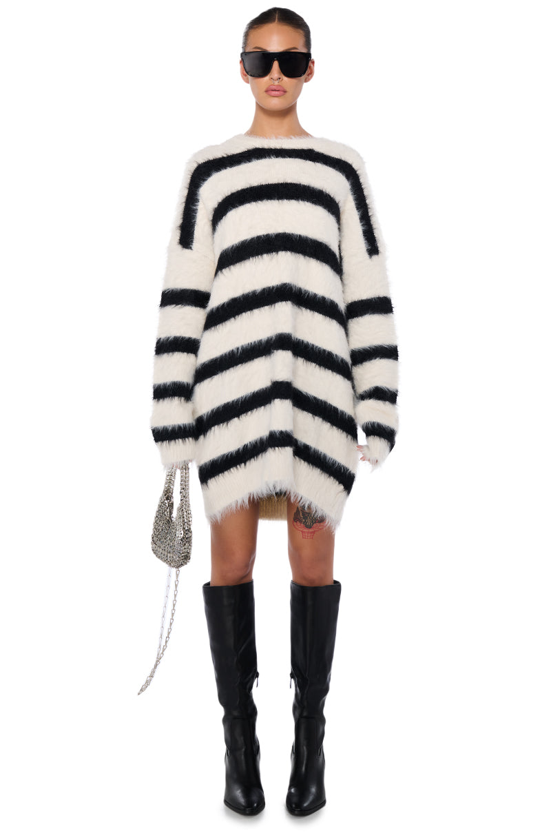 THE BEST TIME FUZZY OVERSIZED STRIPED SWEATER