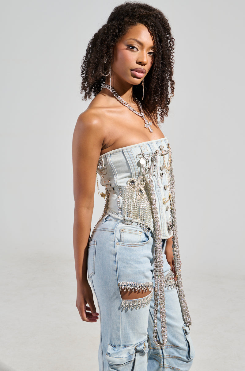 HOUDINI EMBELLISHED DENIM CORSET