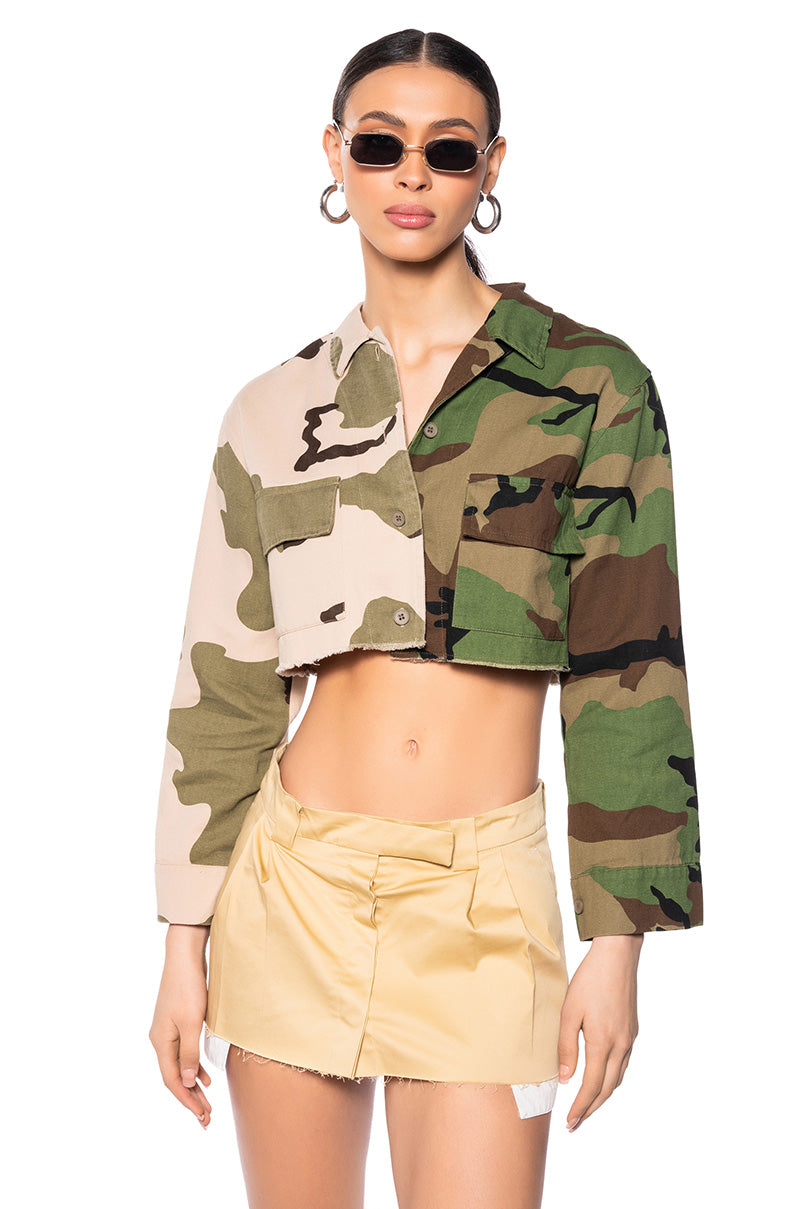 REMI CAMO BUTTON DOWN TOP