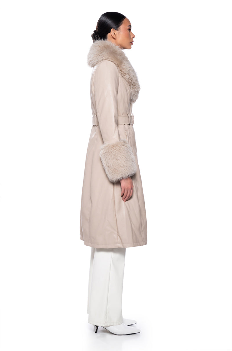 AZALEA WANG KAYA PU TRENCH WITH FUR LINING IN BEIGE