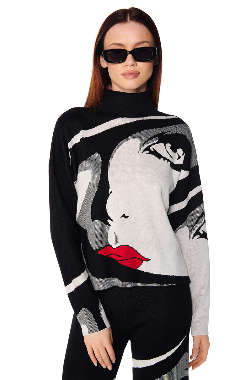 A WOMAN LIKE ME MOCK NECK KNIT SWEATER