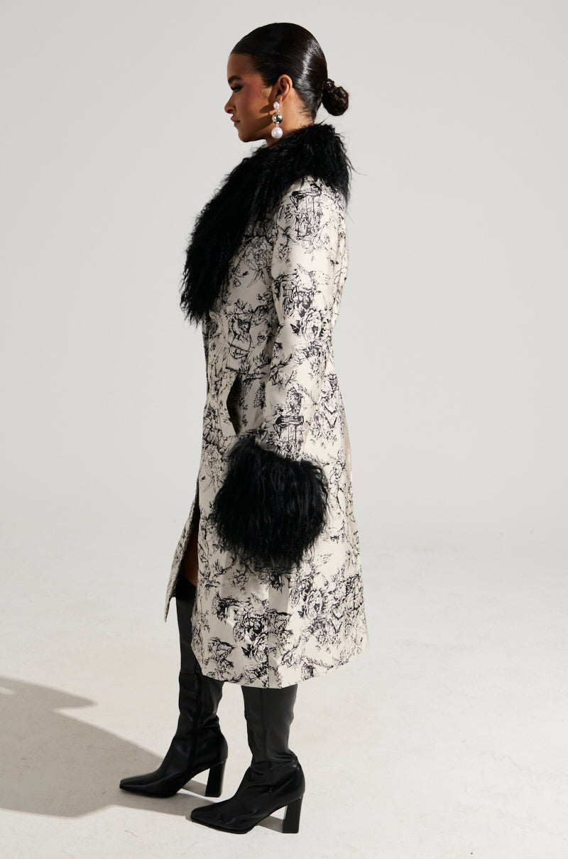 TALULAH REMOVABLE FUR TRIM TRENCH IN IVORY MULTI