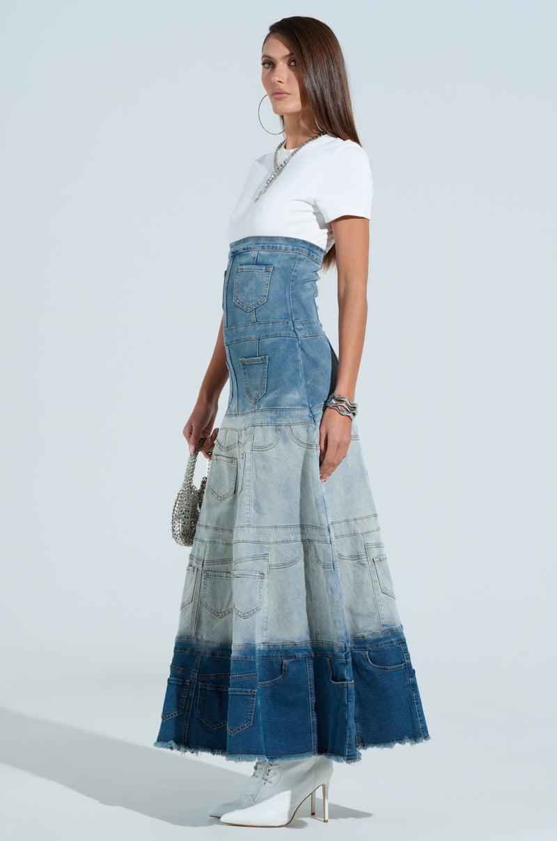 DENIM ON DENIM LAYERED MAXI DRESS