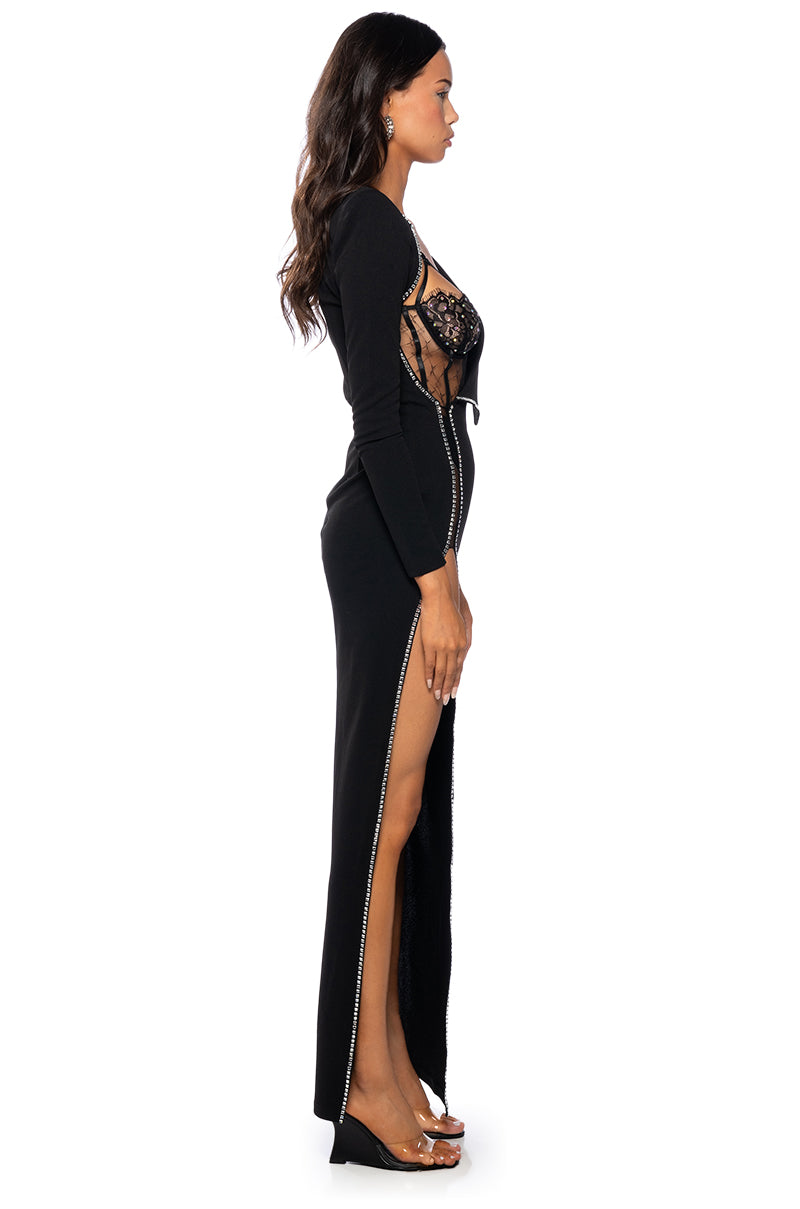 LEADER OF THE PACK LONG SLEEVE HIGH SLIT GOWN