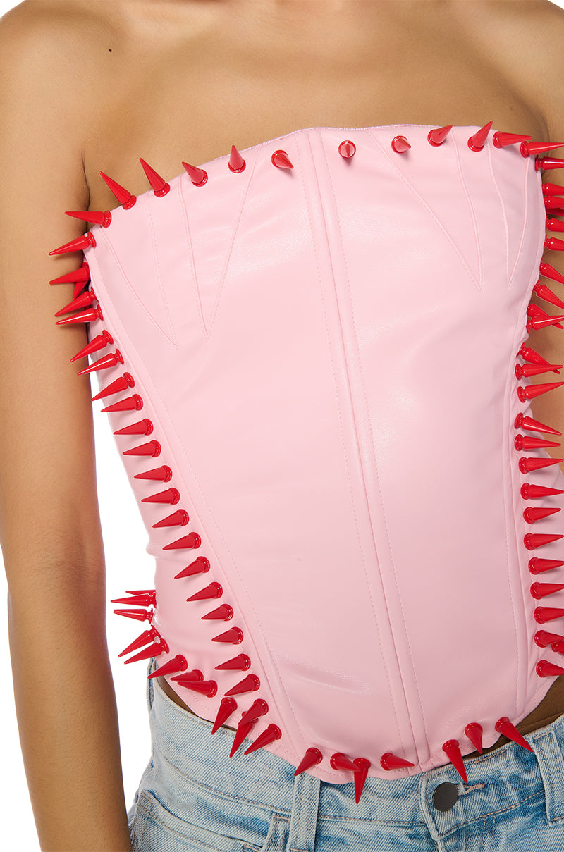 HEARTBREAKER FAUX LEATHER SPIKE DETAIL CORSET