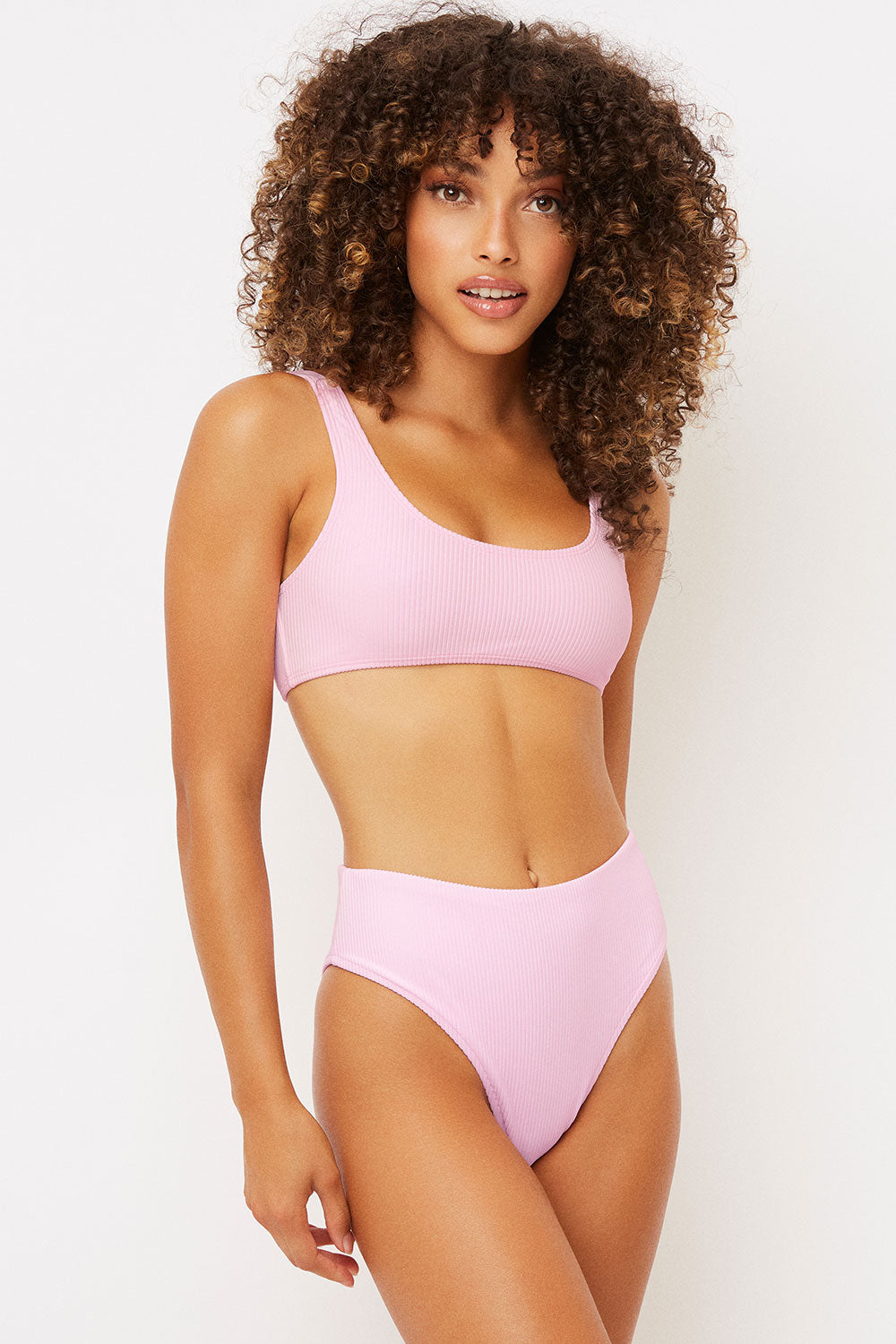 Connor Ribbed Scoop Bikini Top - Love Pink