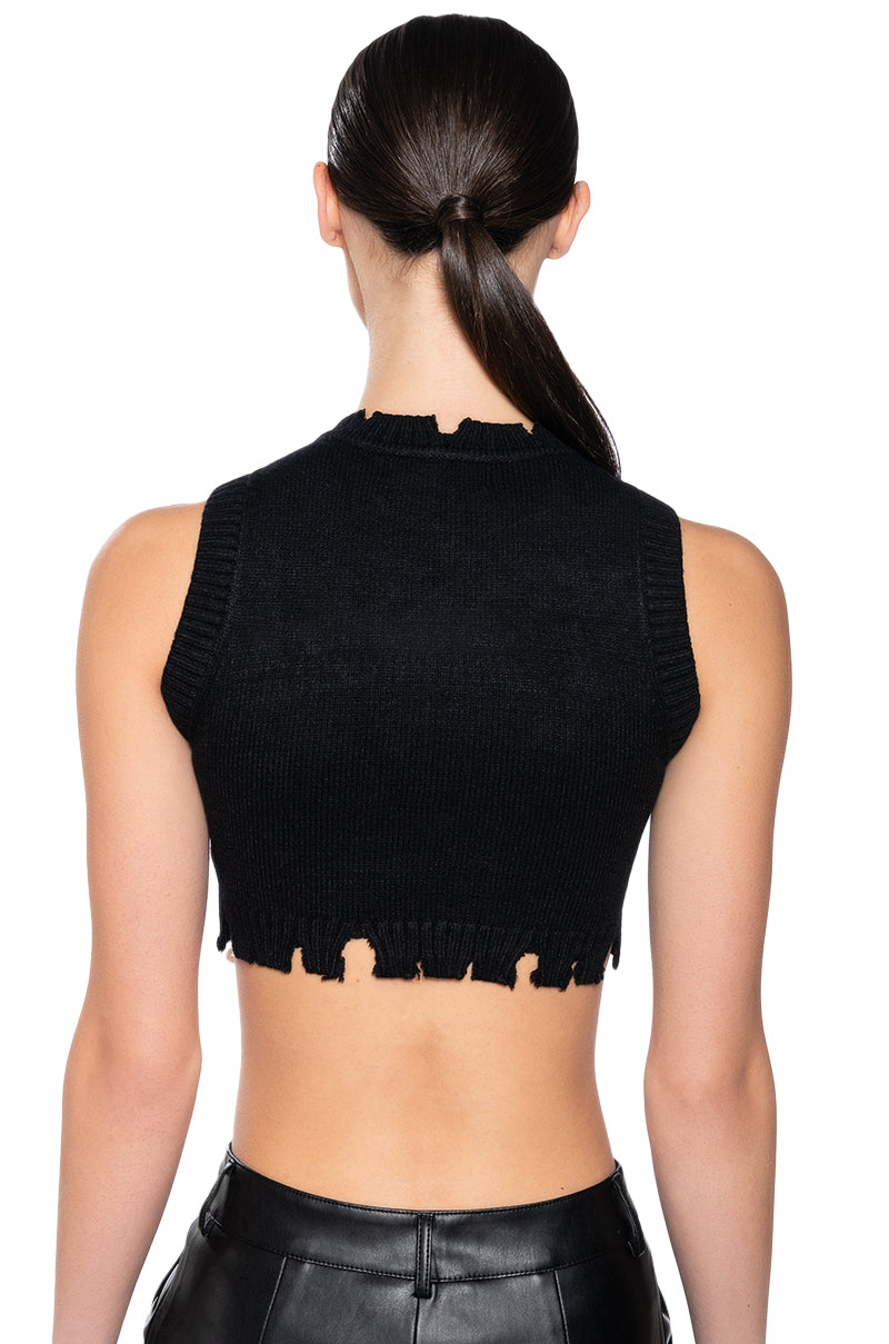 DEJA EMBELLISHED SLEEVELESS CROP SWEATER