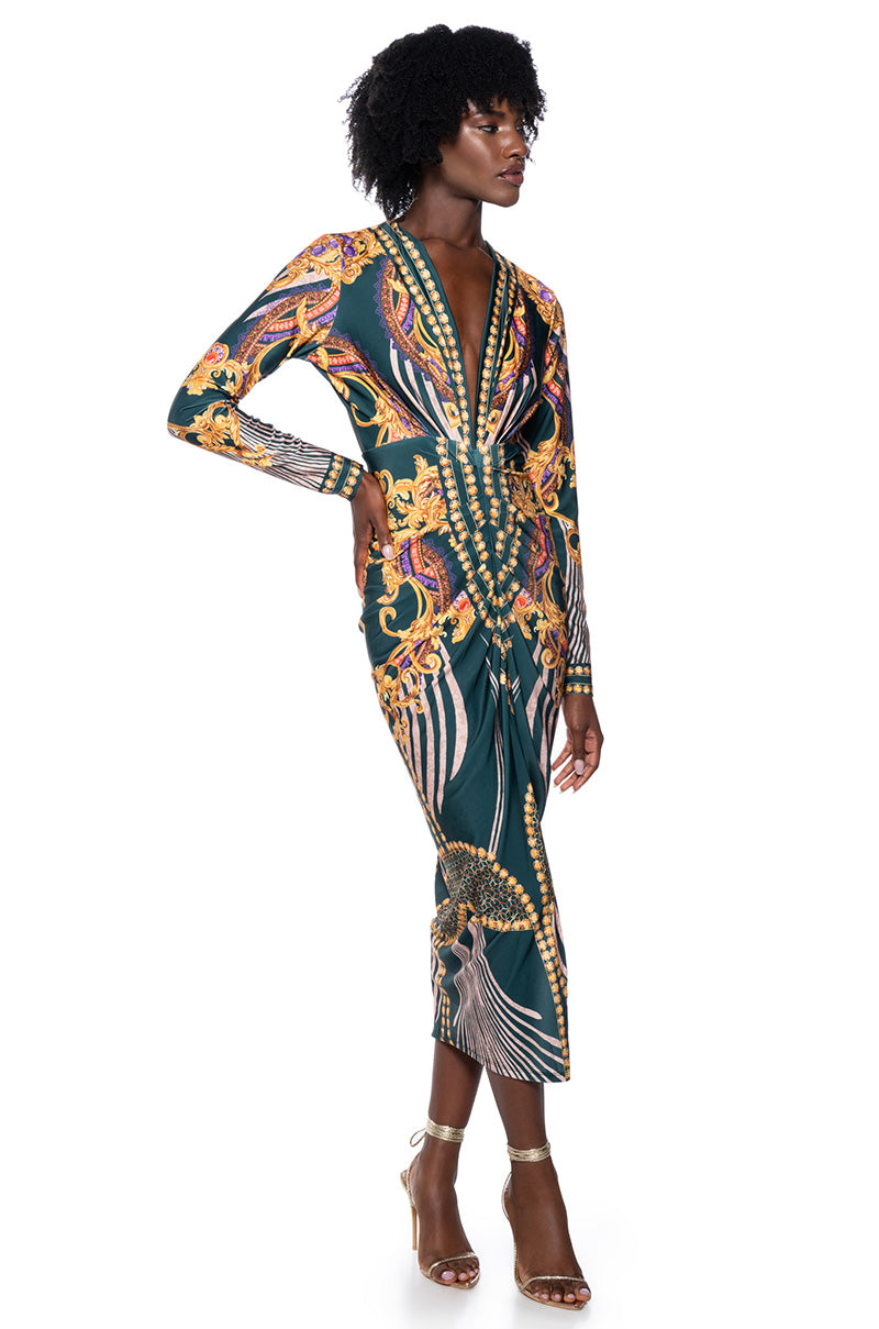 COLETTE SCARF PRINT MIDI DRESS