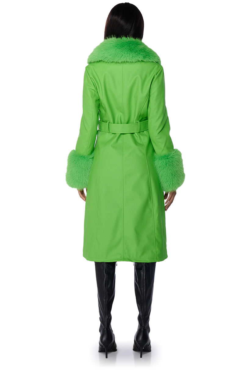 KAYA PU TRENCH WITH FUR LINING IN GREEN